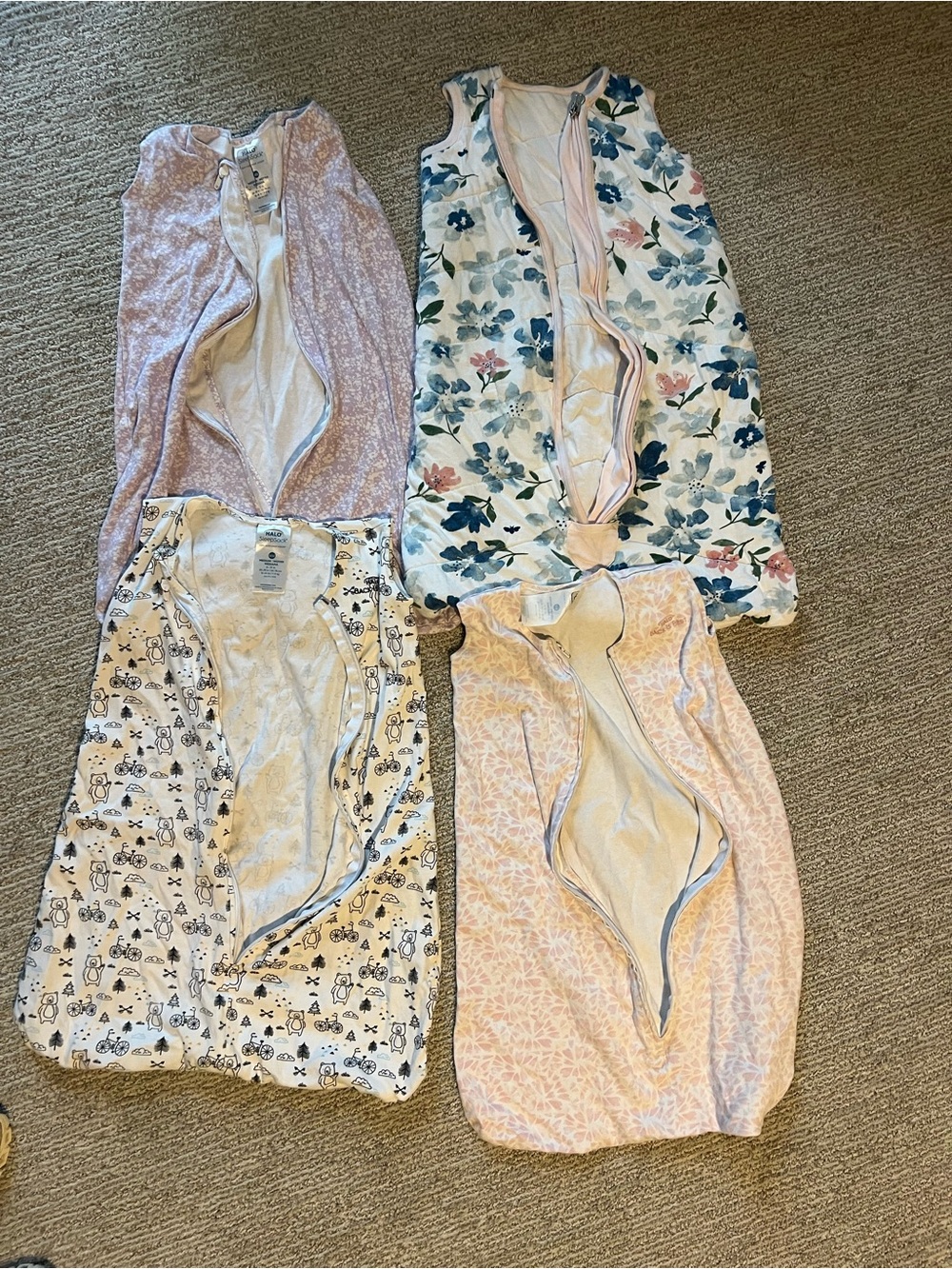 Halo Baby Sleep Sacks - Pink, Blue, Cream, White Floral & Patterned Set of 4